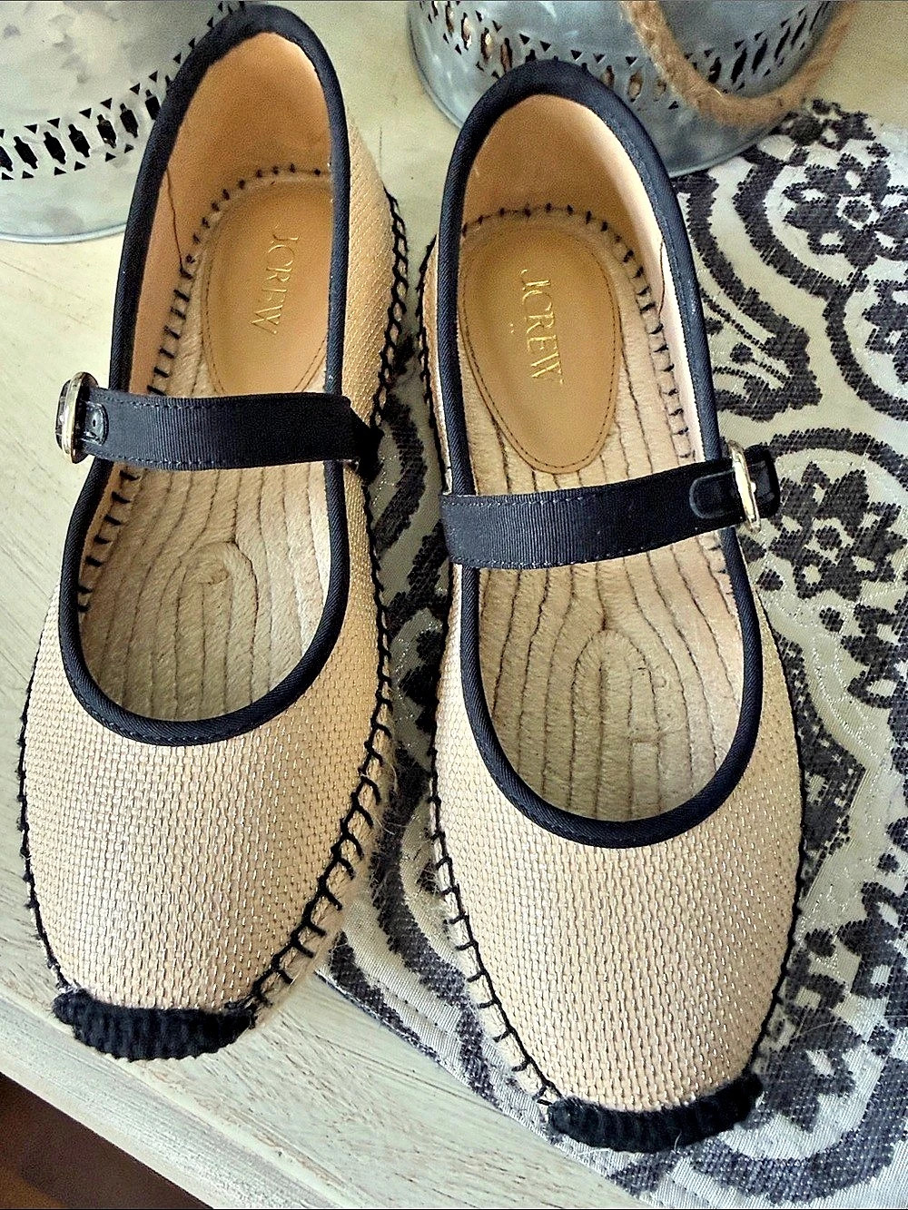 J. Crew Espadrille Mary Jane Flats in Beige & Black